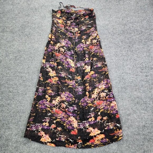 Free People Linen Beach Party Tie Shoulder Midi Dress Size 10 Tropical Printed - Picture 9 of 16